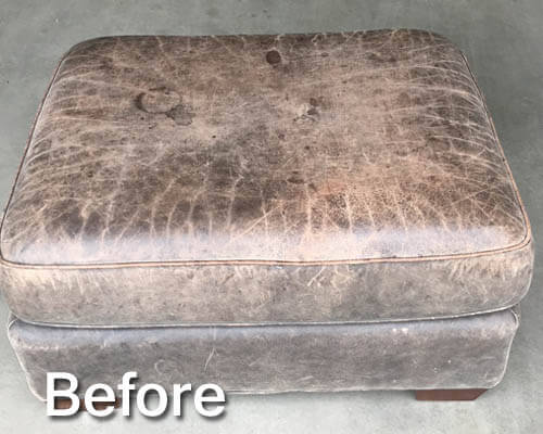 Black Leather Ottoman Before Restoration